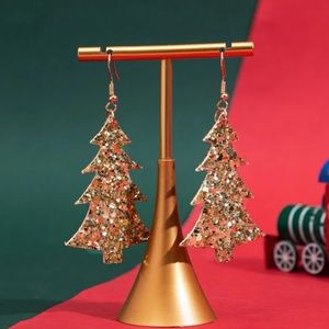 🌲 Awesome Oversized Pine Tree Glitter Sparkly Metallic Drop Earrings 🌲